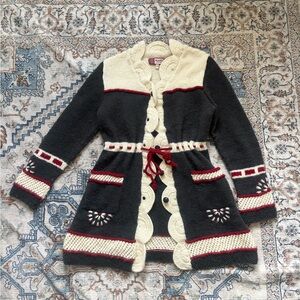 Newari Cardigan Womens Small/Medium Wool Hand Knit Long Sweater Nordic